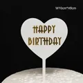 Adorno para tarta de corazón blanco Happy Birthday con letras doradas elegantes 10x9cm - Topper de Corazón / Blanco