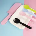 Set de couverts à gâteaux jetables avec couteau rose, fourchettes et assiette - 5 Assiettes 5 Fourchettes 1 Couteau / Coloré