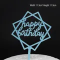 Adorno geométrico azul claro para pastel Happy Birthday de material estilo acrílico grado - Cuadrado / 10 Piezas/Paquete (11.3x11.3cm) / Azul