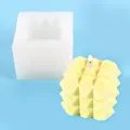 Geometric cube silicone mold for DIY candle making, showing finished yellow wax candle - Geometric Pyramid Cube Style (50-2545)