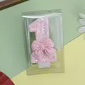 Vela de cumpleaños número 1 con purpurina rosa y un lazo para decoración de pasteles - Vela de Número Lazo Rosa 1