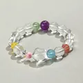 Bracelet de perles en cristal blanc avec breloque étoile et pierres précieuses - Bracelet Trésor en Cristal de Roche / 10mm