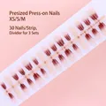 Detailed macro view of 30pcs gradient wine red and nude press-on nails on a plastic strip - Wine Red Gradient Fine Glitter Handmade Style (S079-T) / 30 Packs