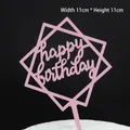Adorno de pastel rosa Happy Birthday cuadrado de acrílico para fiestas, 11 cm - Cuadrado / 10 Unidades/Paquete (11x11cm) / Rosa