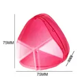 Detailed close-up of a triangular pink makeup sponge storage case with 75mm x 30mm dimensions - Single Box / Red