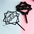 Detailansicht der 11 cm langen Happy Birthday Kuchendeko aus schwarzem Acryl für Torten. - Quadratisch / 10er Pack / Schwarz