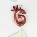 Elegante vela de cumpleaños número seis rojo metalizado con corona para fiestas - Corona Número 6 / Paquete Individual / Rojo