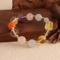 Eleganter handgefertigter bunter Naturkristall-Armband mit einem süßen gelben Bären-Anhänger - Multi-Schatz Pixiu Armband / Mehrfarbig