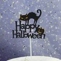 Halloween cake topper featuring a black cat and pumpkin design, dimensions 9.5x8.5cm - Cat and Pumpkin Style