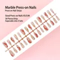 Premium 30pcs marble design press-on nails with gold foil accents in sizes XS S M - Nude Pink and Reddish Brown Ombre with Gold Foil Style (S201-T) / 30 Pieces/Strip (Includes XS/S/M Sizes)