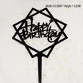 Adorno para tarta Happy Birthday de acrílico negro geométrico, medida 10,9x11,2 cm - Square Frame Star / 10 Piezas/Paquete (10.9x11.2cm) / Negro