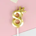 Vela de cumpleaños dorada número 8 con corona para decoración de tarta de fiesta - 8 / Dorado