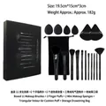 Professional 11-piece black makeup brush set with beauty sponges and velvet pouch - 11 Brushes + Beauty Eggs & Puffs Set / Black