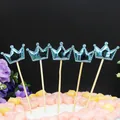 Set de cinco adornos para pasteles con forma de corona de cuero azul metalizado para fiestas - Corona Azul (5 Piezas)