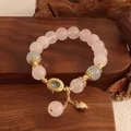 Natur-Rosenquarz und blaues Kristallperlenarmband mit goldenem Herzanhänger im Luxusstil - Blau und Rosa Herz Armband / Blau Rosa