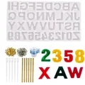 Vue détaillée du kit de moules en silicone alphabet et chiffres DIY avec accessoires - Ensemble de Résine à Accessoires Jetables (83096)