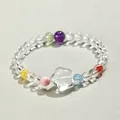 Bracelet en perles de quartz clair avec étoile centrale et accents colorés - Bracelet Trésor en Cristal de Roche / 6mm