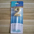 Elegante vela de cumpleaños número 2 dorada en blister decorativo azul para tarta - Número 2 / Dorado