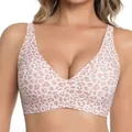 Detalle de sujetador con estampado de leopardo sin costuras ni aros con ajuste push-up cómodo - S / Top (VR01) / Leopardo Rosa