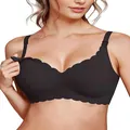 Soutien-gorge d'allaitement noir sans couture avec bords festonnés et maintien souple - S / Hauts / Noir