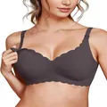 Soutien-gorge d'allaitement sans couture gris foncé avec bords festonnés et clips - S / Hauts / Café