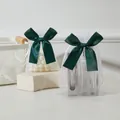 Elegant white organza drawstring gift bags with dark green satin bows for jewelry - Bowknot Mesh Bag / 9x12cm (Pack of 10) / White + Dark Green Bow