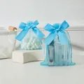 Elegant light blue organza jewelry pouch with large satin bow for gift packaging - Bowknot Mesh Bag / 9x12cm (Pack of 10) / Lake Blue
