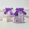 Two purple organza drawstring gift bags with large satin bows for jewelry or perfume - 9x12cm / Deep purple