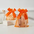 Orange organza jewelry bags with satin bow and drawstring closure - 9*12cm / Orange