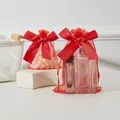 Elegant red organza jewelry gift bag with satin bow drawstring closure for storage - 9*12cm / Red