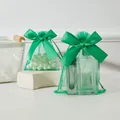 Emerald green organza drawstring jewelry bag with large satin bow for gift packing - 9*12cm / Grass Green