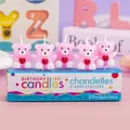 Set of 5 cute pink bear birthday candles with heart design for party cake decoration - Pink Heart Bear Candle / 5 Pieces