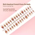 Nude bruin verloop French press-on nagels set met 30 stuks in maten XS S M chic - Gradient Style (S166-T) / 30-delige Set (XS/S/M Maten) / Hazelnut French Gradient
