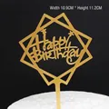 Adorno geométrico dorado Happy Birthday para tarta, tamaño 10,9x11,2cm para fiestas de cumpleaños - Square Frame Star / 10 Piezas/Paquete (10.9x11.2cm) / Amarillo