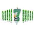 Juego de velas de cumpleaños de fútbol verdes con el número siete y doce velas finas - Set Número 7 Fútbol