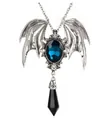 Gotische Fledermaus-Halskette mit einem tiefblauen Edelstein und schwarzem Anhänger. - Große Fledermaus Halskette (2#) / Blau