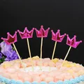 Juego de cinco adornos para tarta con forma de corona en cuero rosa brillante para fiestas - Corona Rojo Rosa (5 Piezas)