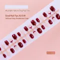 Set of 30 glossy wine red and beige pre-made press-on nails in various sizes XS S M - Wine Red Cream White Diamond Mix Style (S083-T) / 30 Packs