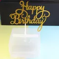 Gouden glitter Happy Birthday taarttopper met een transparante geldtrekdoos set - Fijne Lijn Hb Engelse Grote Spaarpot