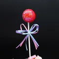 Red sequin ball cake topper with colorful ribbon bow for birthday party decoration - Round Topper / Red