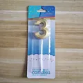 Elegante vela de cumpleaños número 3 bañada en oro para decoración de tartas de fiesta - Número 3 / Dorado