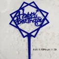 Topper de pastel Happy Birthday en acrílico azul para decoración de postres - Square Frame Star / 10 Piezas/Paquete (10.9x11.2cm) / Azul marino