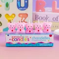 Set of 5 cute pink bear birthday candles with red heart detail for cake decoration - Pink Heart Gesture Bear Candle / 5 Pieces