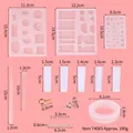 Detailed dimensions of 229pcs jewelry resin mold set including silicone molds and tools - 64 Items (74083)