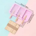Pink 3-cavity silicone popsicle mold with transparent lid and wooden sticks set - Building Block Shape (79104) / 3 Cavities (Includes 50 Sticks)