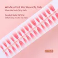 Macro view of 30-piece pink gradient press-on nail strip for professional DIY manicure - Milky White Pink Gradient Textured Style (S092-T) / 30 Packs