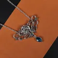 Gotische Rosen-Halskette mit silbernem Finish und blauem Tropfen-Edelstein-Detail - Rosenhalskette (11#) / Blau