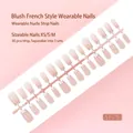 Detailed view of 30pcs silver French tip blush press-on nail strip in XS/S/M sizes - Blush French Silver Edge Style (S125-T) / 30 Pcs/Strip / Nude Pink