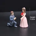 Hand-painted miniature wedding couple figurines cake topper decoration height 5.5cm - Proposal Pink Couple