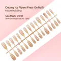 Professional set of 30 cream nude press-on nails with ice flower patterns in S/S/M sizes - Creamy Ice Flower Style (S213-T) / 30 Pieces/Strip (Includes XS/S/M Sizes) / Cream